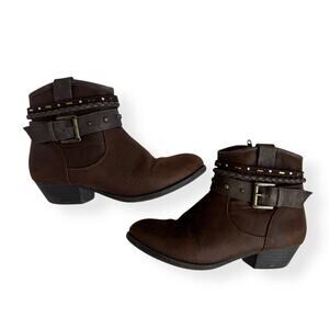 Mia Girl Jeyni Brown Faux Leather Buckle Ankle Boots